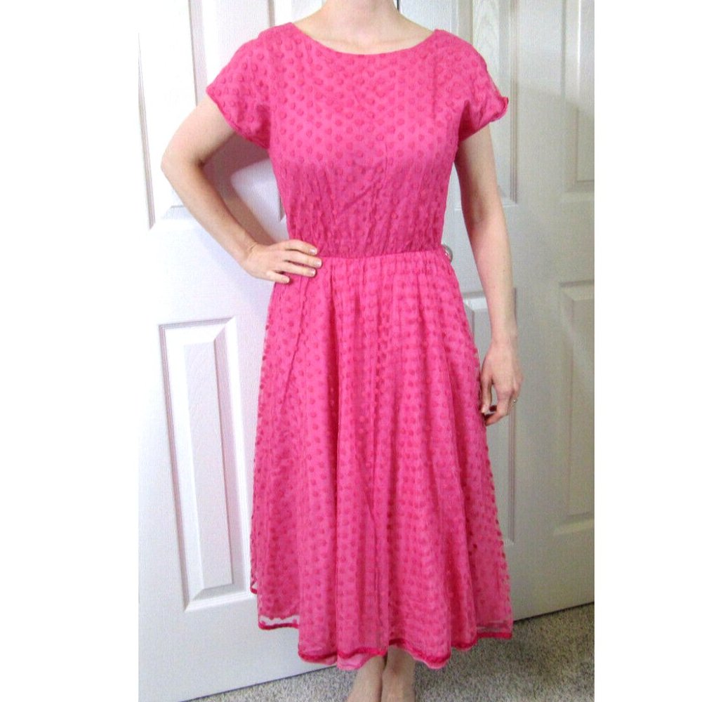Vintage 50s Pink Lace Dress PROM Polka Dots Unique OOAK Pretty Womens size 6